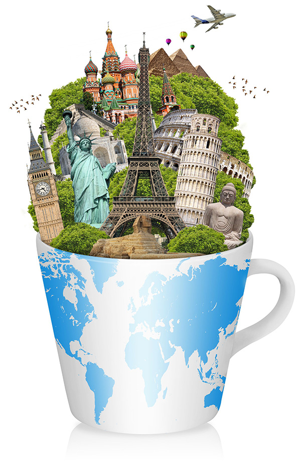 Illustration einer Tasse mit Weltkugel