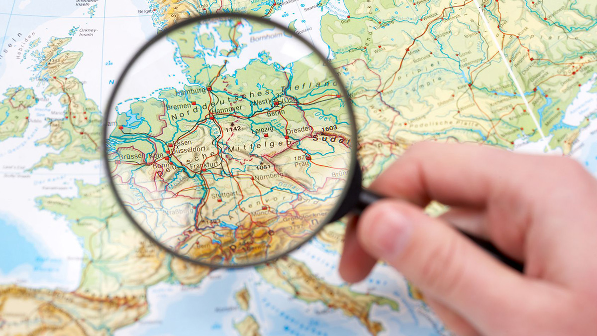 Photo: Europe on a map through a magnifying glass