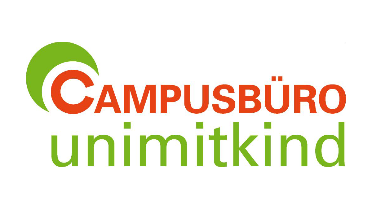 The green-red logo of the Campusbüro, university with child.