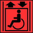 Rotes Aufzug-Symbol als Markierung für nicht barrierefreien Aufzug