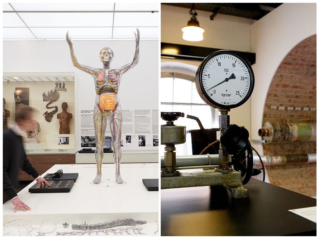 Ausstellungsdetails aus dem Hygienmuseum und aus den Technischen Sammlungen Fotos: links – Hygienemuseum/rechts – Technische Sammlungen@J. Mostertz