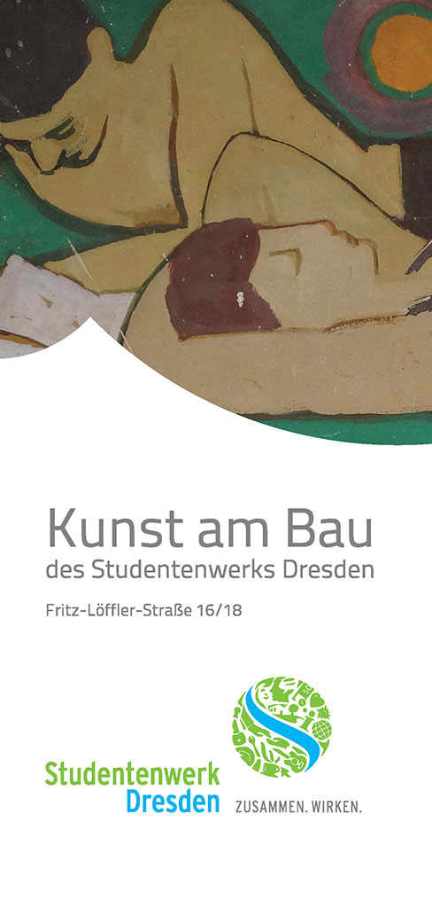 Abbildung des Covers Flyer Kunst am Bau.
Das Cover zeigt einen Ausschnitt eines Reliefs, das sich an der Fassade des Wohnheims Fritz-Löffler-Straße 16 befindet. Das Relief bildet ein 