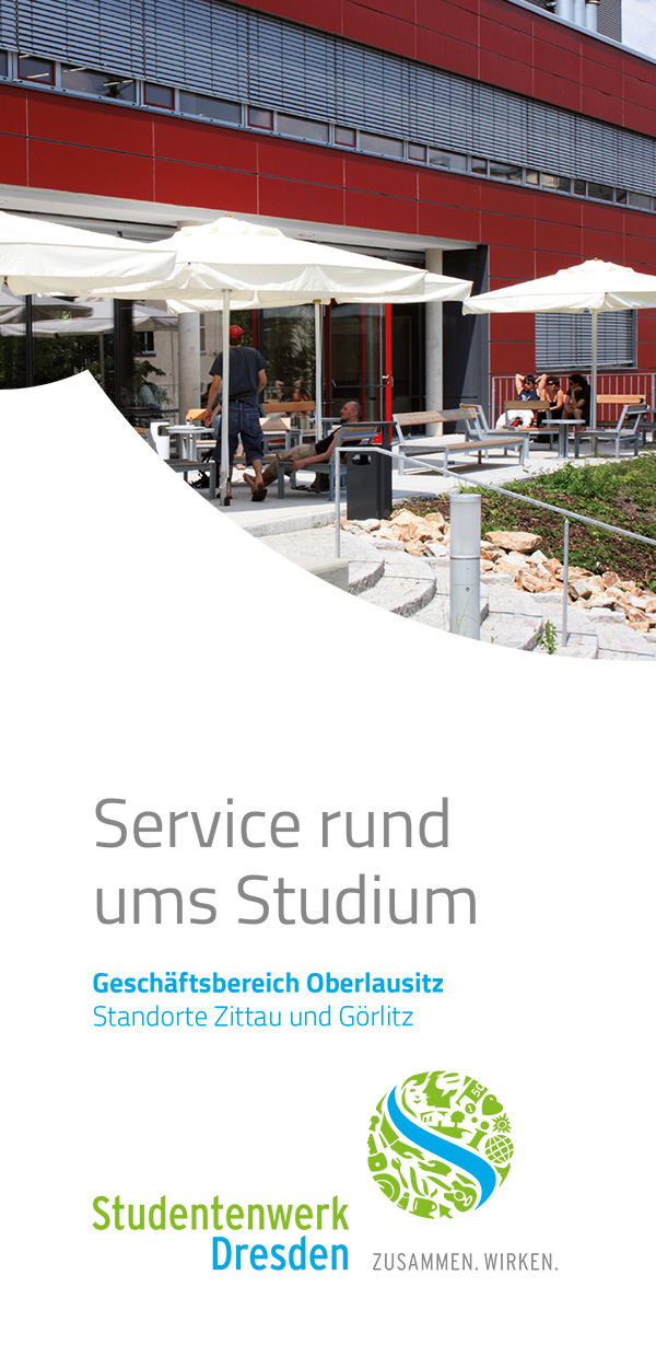 Cover des Faltblatts „Service rund ums Studium Geschäftsbereich Oberlausitz Standorte Zittau und Görlitz“